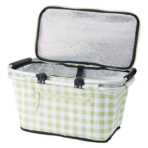 Soft Sided Basket Cooler - Green Checkered