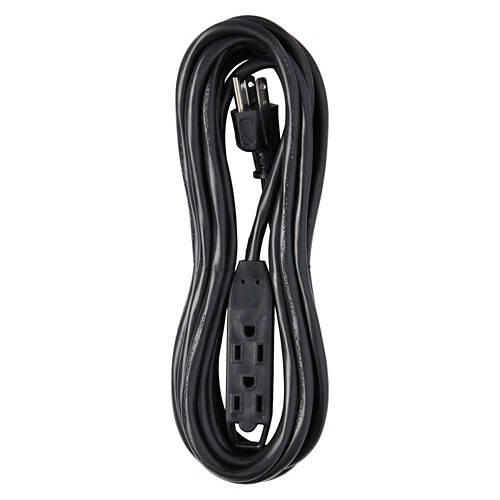 3 Outlets Outdoor Power Cord - 15 Feet, Black