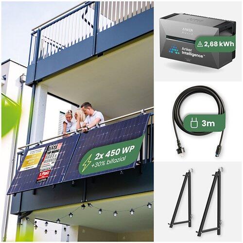 GREEN SOLAR Balkonkraftwerk Balkon 900/800 W mit Anker Solix 3 Speicher