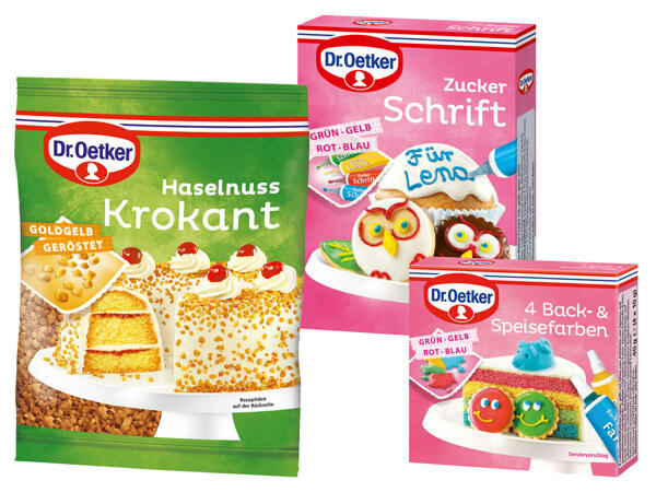 DR. OETKER Zuckerschrift, Back- und Speisefarben oder Haselnuss Krokant