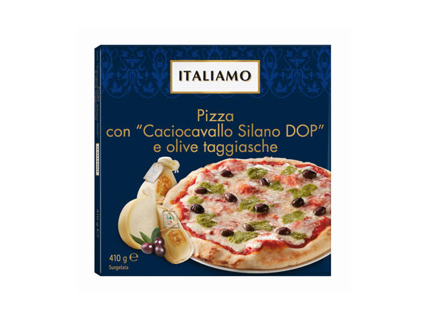 Pizza with "Caciocavallo Silano PDO" and Taggiasca Olives