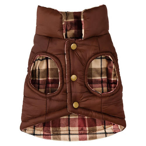 Pet Reversible Luxury Puffer Coat - Brown Check, L