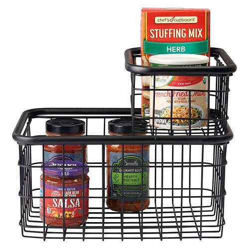 2 Pack Stacking Wire Storage Baskets, Black