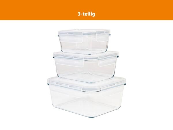 Edelstahl-Frischhaltedose, 2-teilig/​Glas-Frischhaltedose, 3-teilig