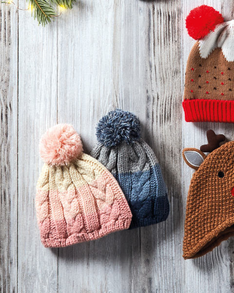 Blue Baby Cable Knit Bobble Hat
