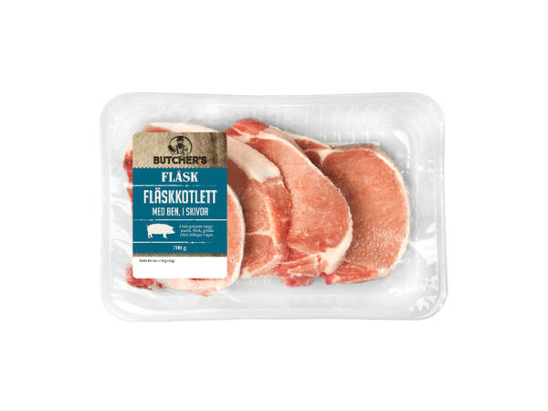 Färsk fläskkotlett med ben i skivor