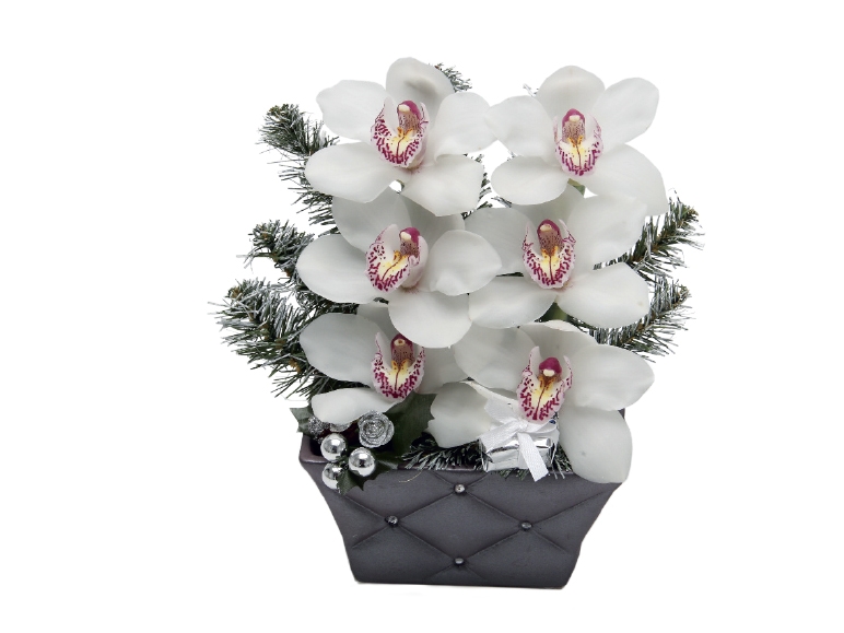 Cut Orchids in Christmas Pot