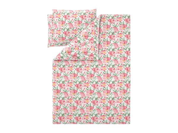 Microfibre Satin Duvet Cover Set With Floral Pattern - King