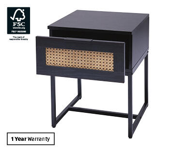 Rattan Bedside Table – Black w/ Rattan