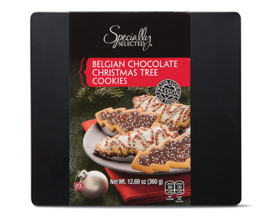 Specially Selected Belgian Chocolate Christmas Tree Cookies Tin