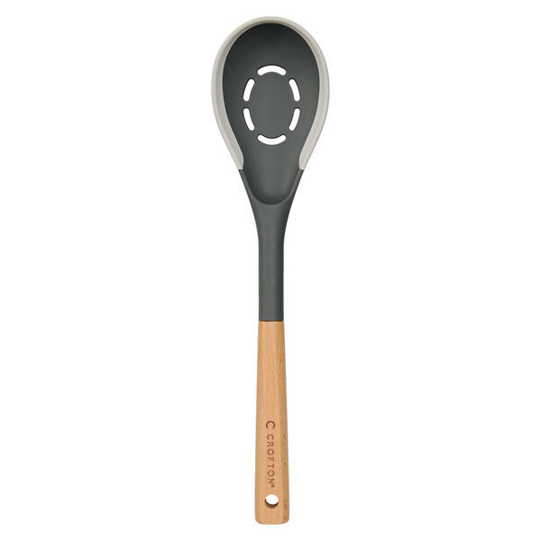 Crofton Gray Slotted Spoon Silicone Edge Wooden Utensil