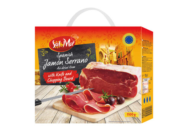 Sol & Mar Serrano Ham with Knife and Chopping Block