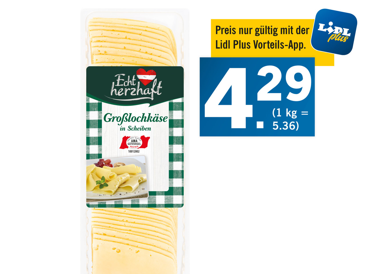 ECHT HERZHAFT Großlochkäse in Scheiben