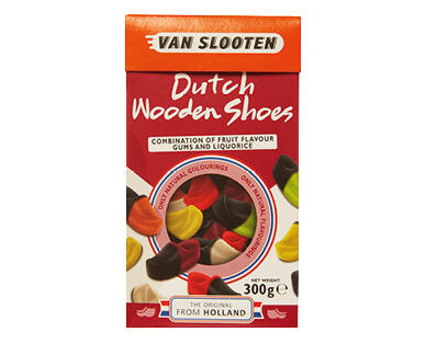 Van Slooten Dutch Windmills Fruit Gums or Dutch Wooden Shoes Fruit Gums and Liquorice 300g