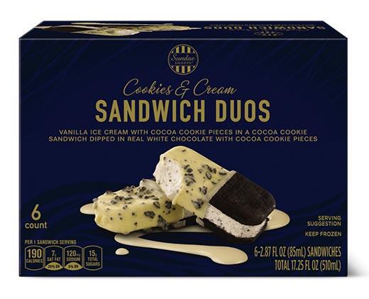 Sundae Shoppe 
 Chocolate Chip or Cookies & Cream Dipped Sandwich Duo