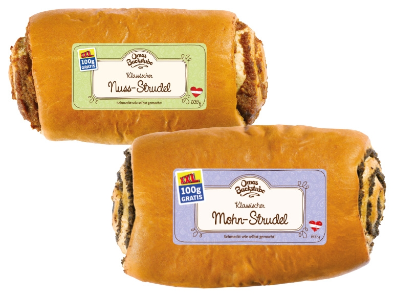 OMAS BACKSTUBE Österreichischer Mohn- oder Nuss-Strudel 500 g + 100 g gratis