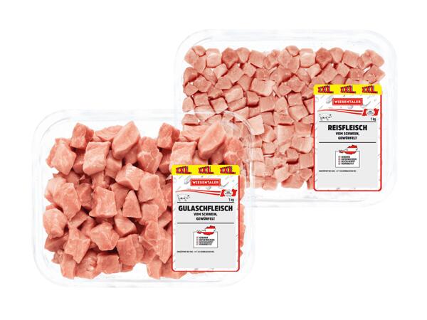 Frisches Gulasch- oder Reisfleisch gewürfelt