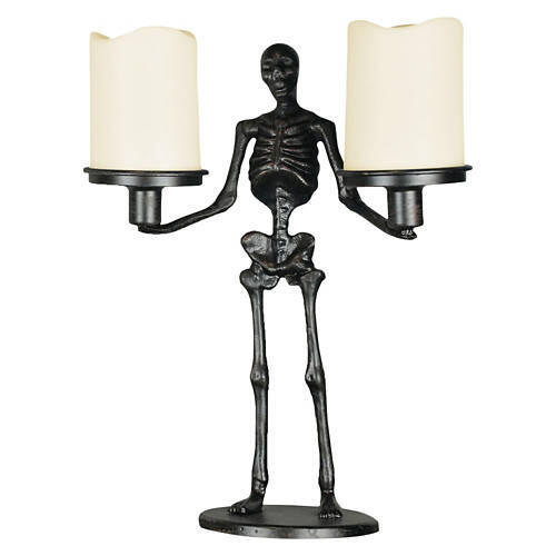 13" Tall Halloween Skeleton Candle Holder - Black