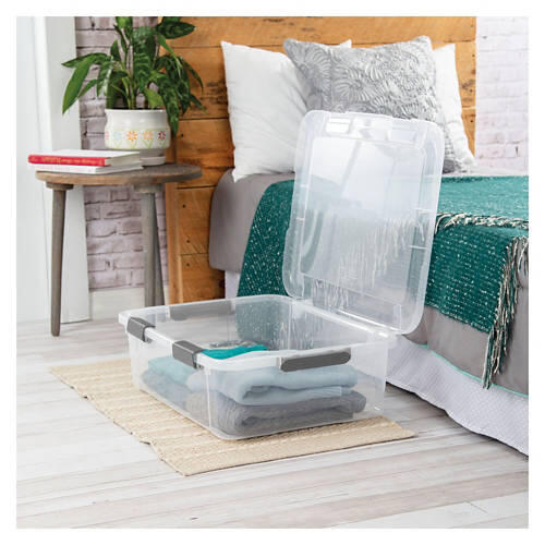 40 Quart Hinge Lid Storage Box Grey Latches