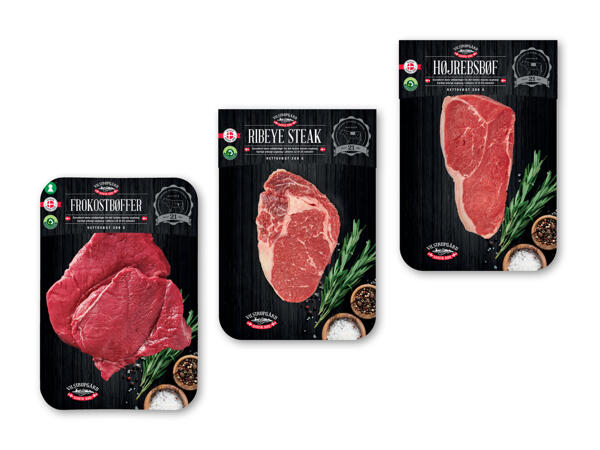 Dansk højrebsbøf, frokostbøffer eller ribeye steak