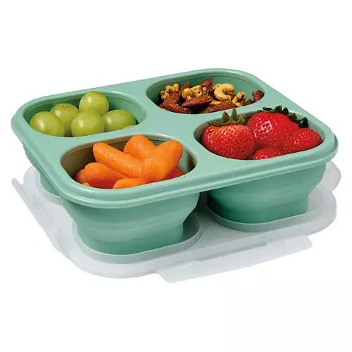 4 Compartment Collapsible Food Storage Box, Green