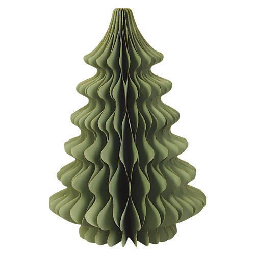 Set of 2 Holiday Paper Trees, Sage Green with Gold Accent