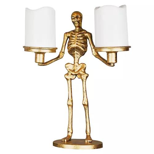13" Tall Halloween Skeleton Candle Holder - Gold