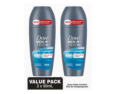 Dove Antiperspirant Roll-On Deodorant for Men or Women 2 x 50ml