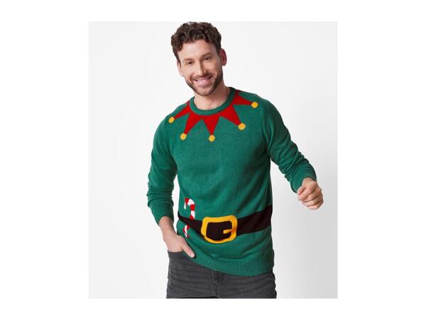 Esmara Men Men's Green Premium Christmas Jumper With Lights & Music