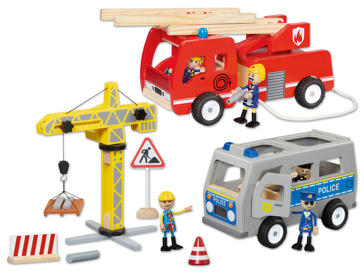 PLAYTIVE JUNIOR(R) Holzfahrzeug mit Biegepuppen