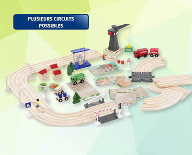 Lot de chemin de fer/d'autoroute en bois, 80 pièces TOY