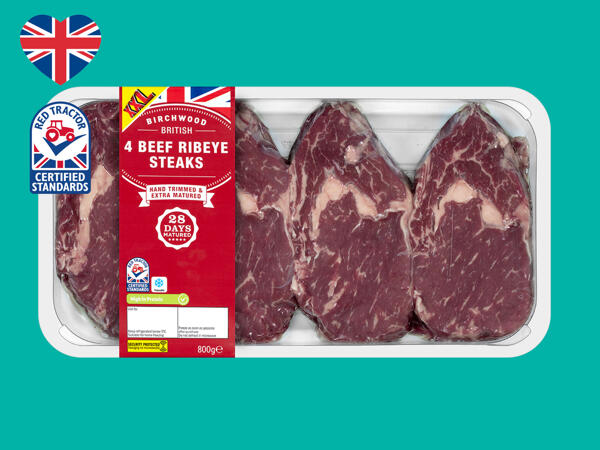 Birchwood 4 British Beef Ribeye Steaks