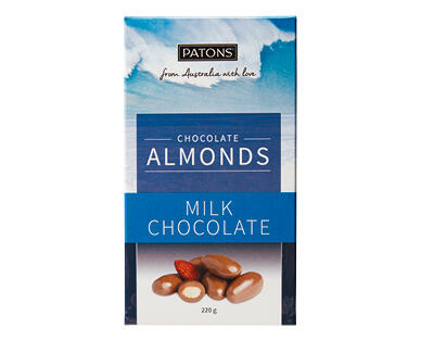Patons Milk or Dark Chocolate Almonds 220g