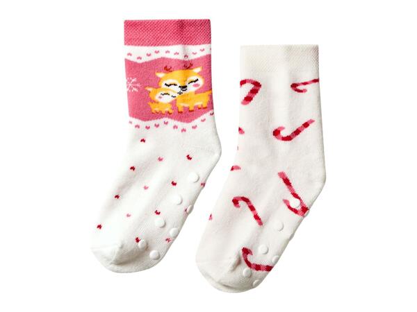 Girls' Christmas Thermal Socks, 2 Pairs