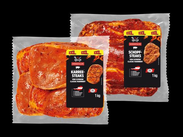 Frische Karree- oder Schopfsteaks mariniert