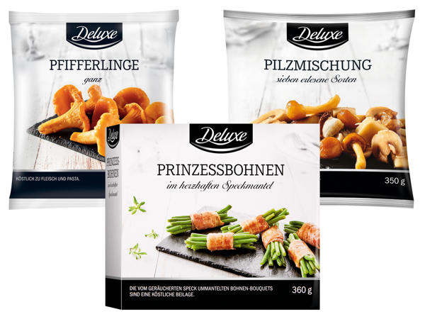 DELUXE Bohnen im Speckmantel, Eierschwammerl oder Pilzmischung