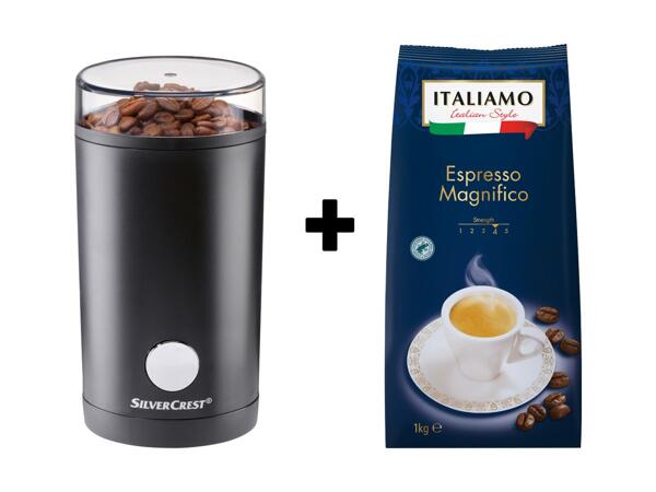 SILVERCREST KITCHEN TOOLS(R) Elektrisk kaffekværn og ITALIAMO Kaffe Espresso Magnificio bønner