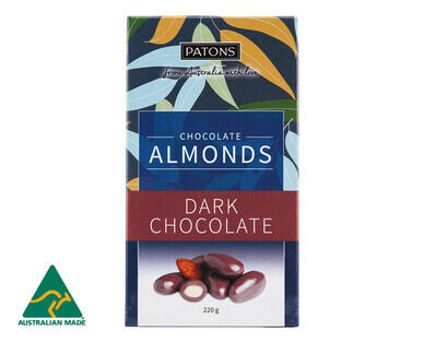 Patons Dark or Milk Chocolate Coated Almonds 220g